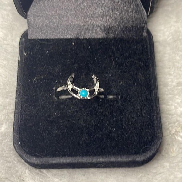 New Sterling Silver Handmade Bohemian Celestial Turquoise Moon Minimalist Ring - Picture 4 of 7